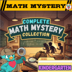 1st Grade Math Mystery Complete Bundle cover featuring student detectives with flashlights and an owl mascot.
