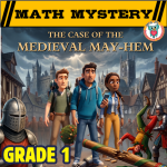 May Math Mystery 1st Grade Activity Cover - The Case of the Medieval MAY-Hem end of year review.