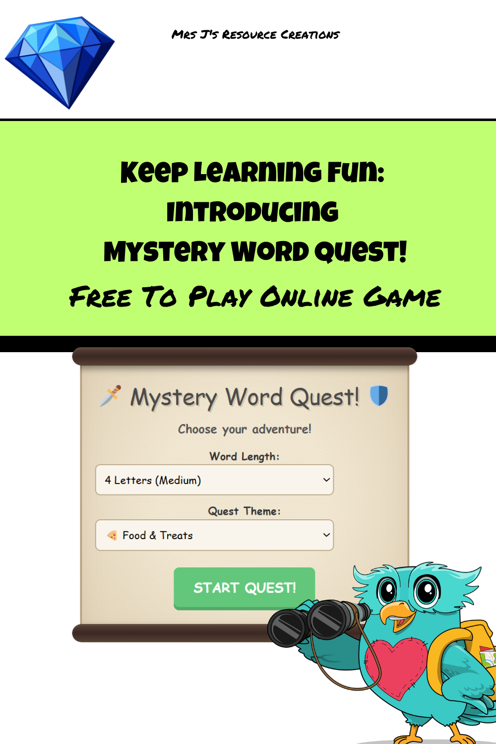 Pinterest pin keep learning fun with a free online mystery word quest game 