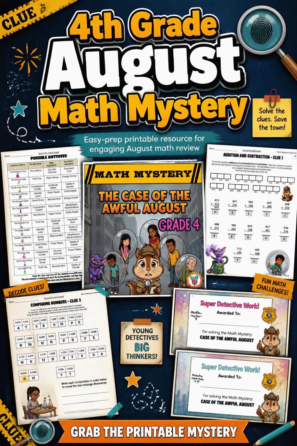 4th grade August math mystery pin 
