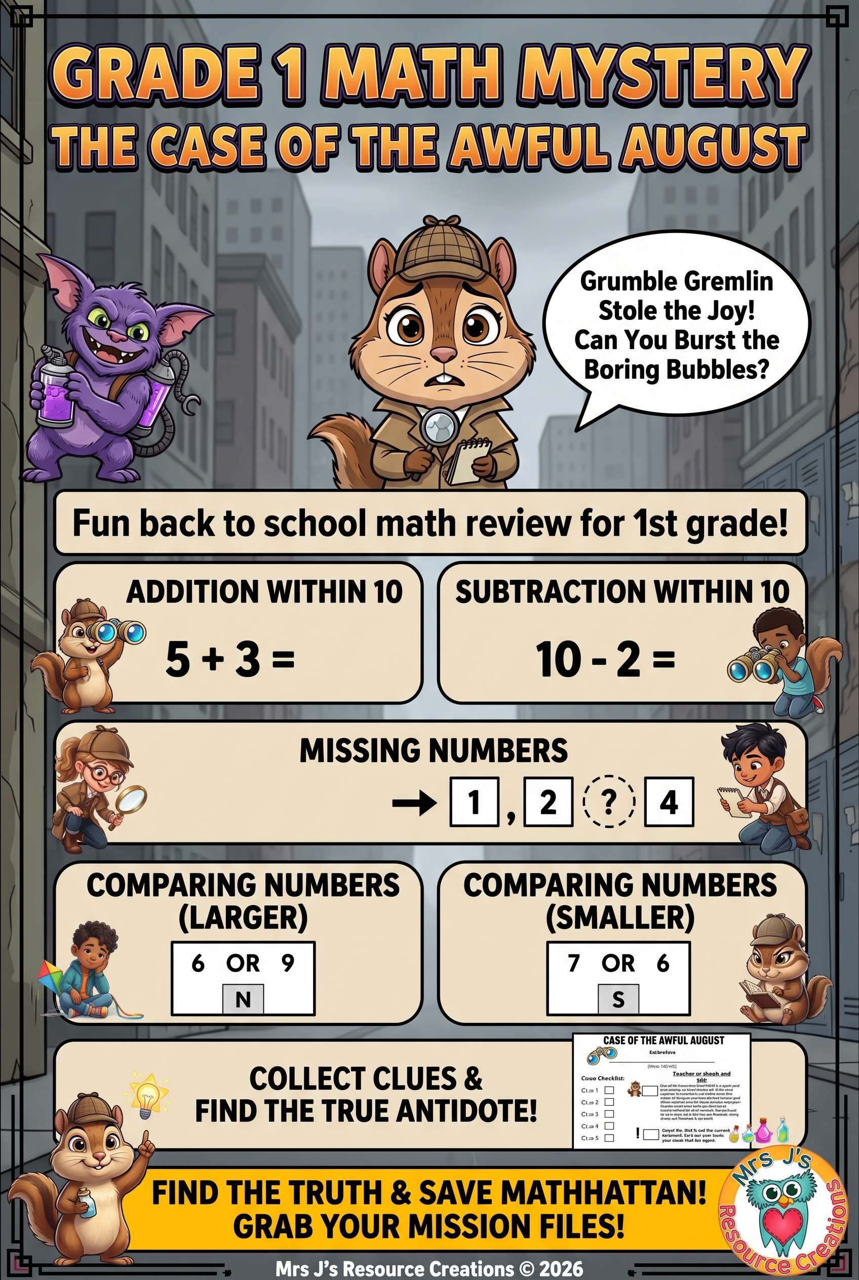 1st Grade Math Mystery August 