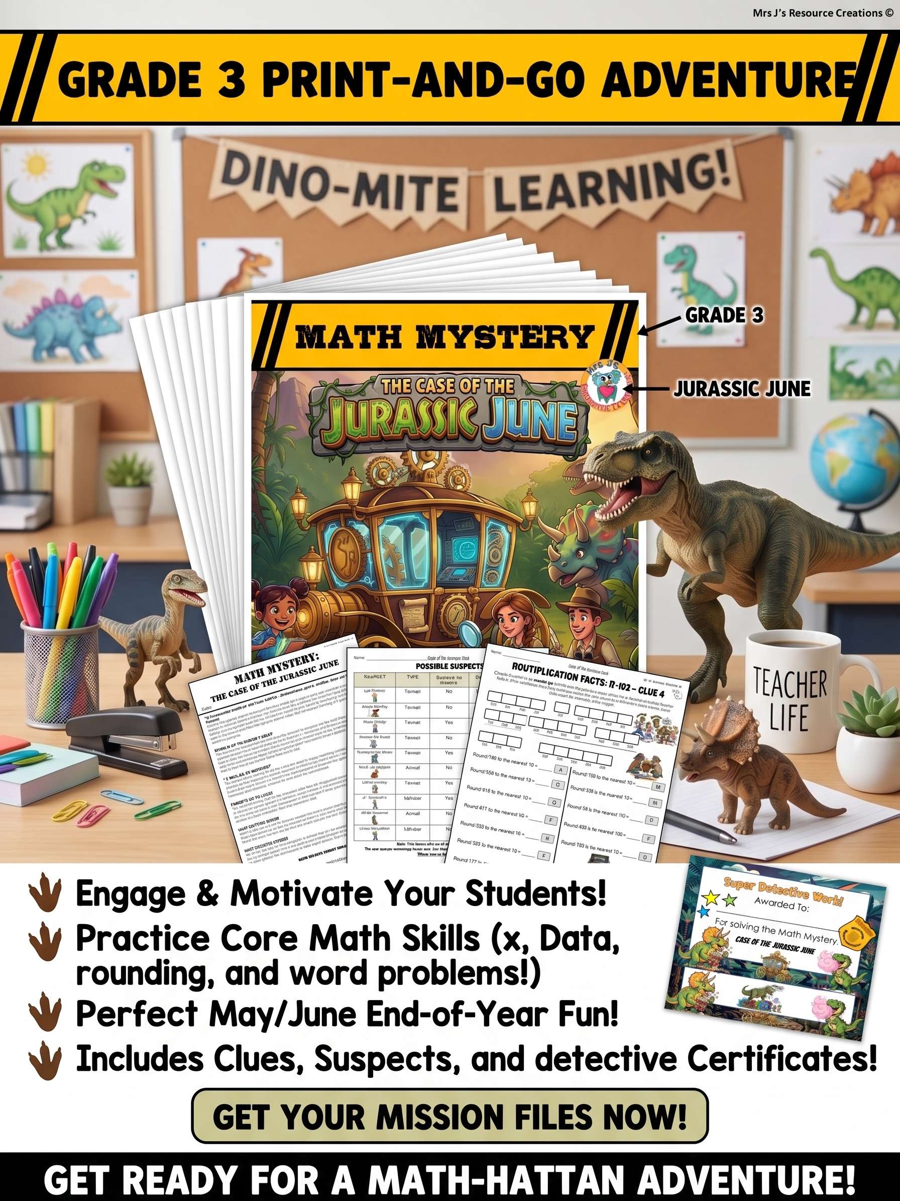 3rd grade Jurassic June Math Mystery