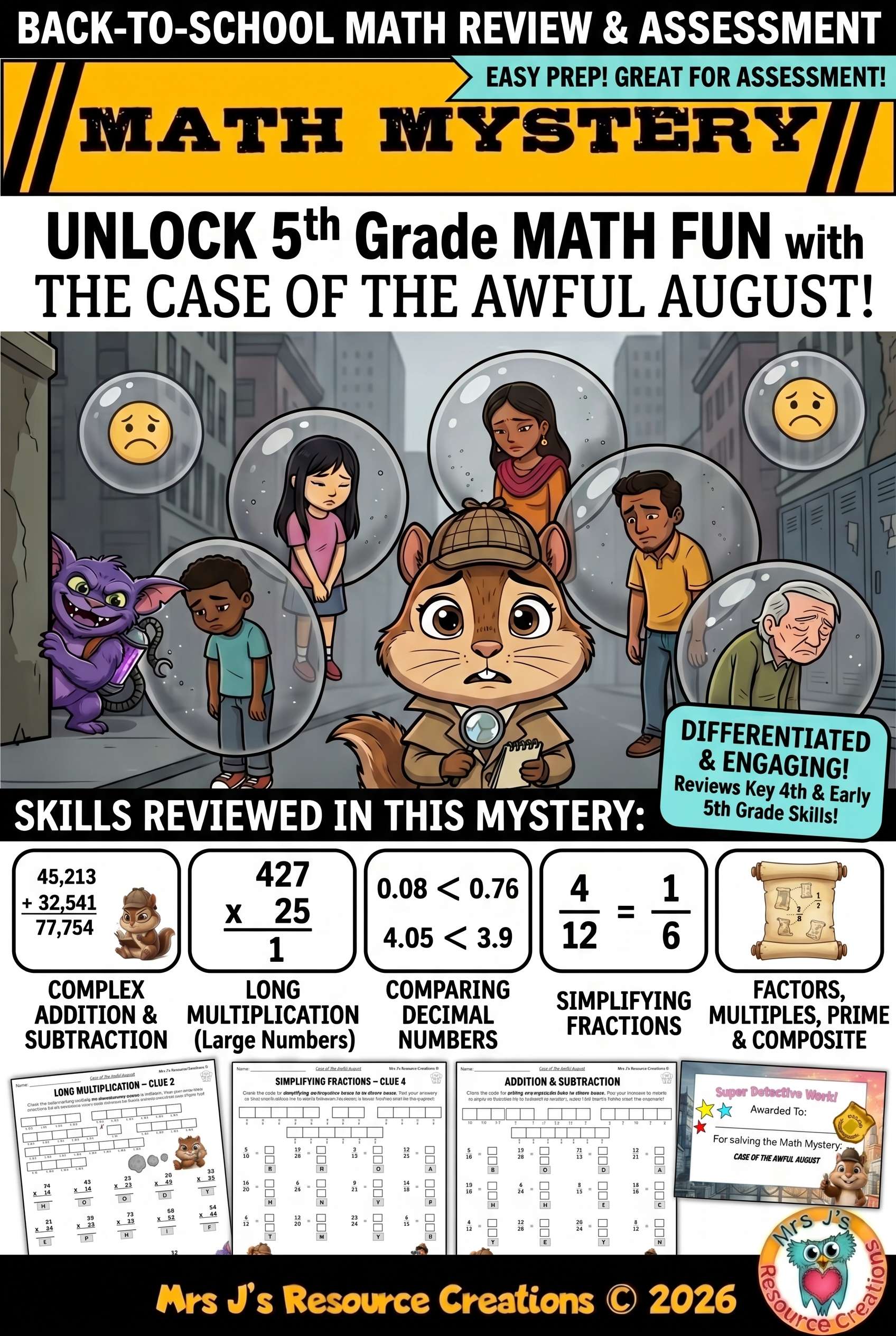 5th Grade August Math Mystery Pin