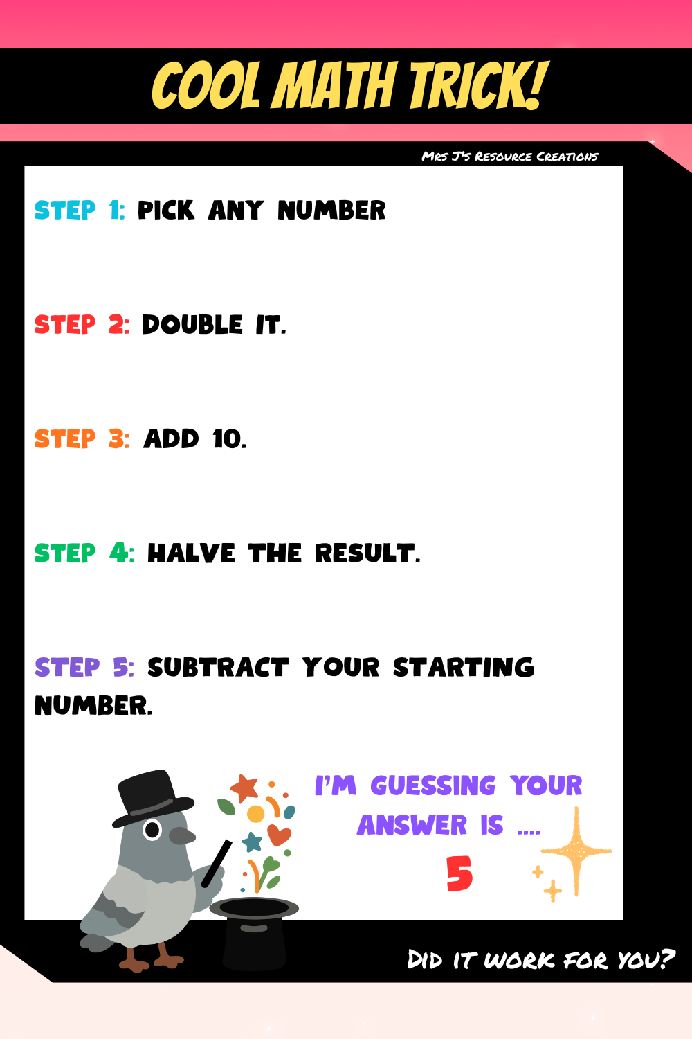 Pin for Cool Math Trick where the answer is always 5