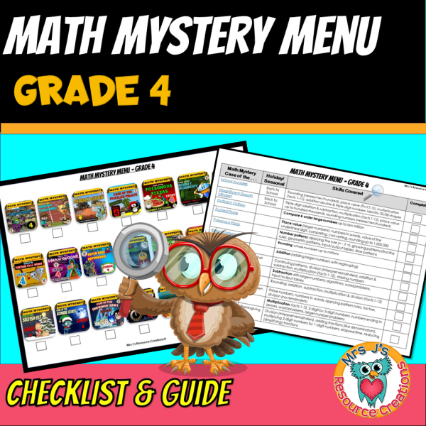 free 4th grade math mystery menu checklist resource for teachers