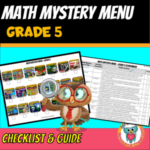 5th Grade Math Mystery Menu Cover FREE Teacher Checklist