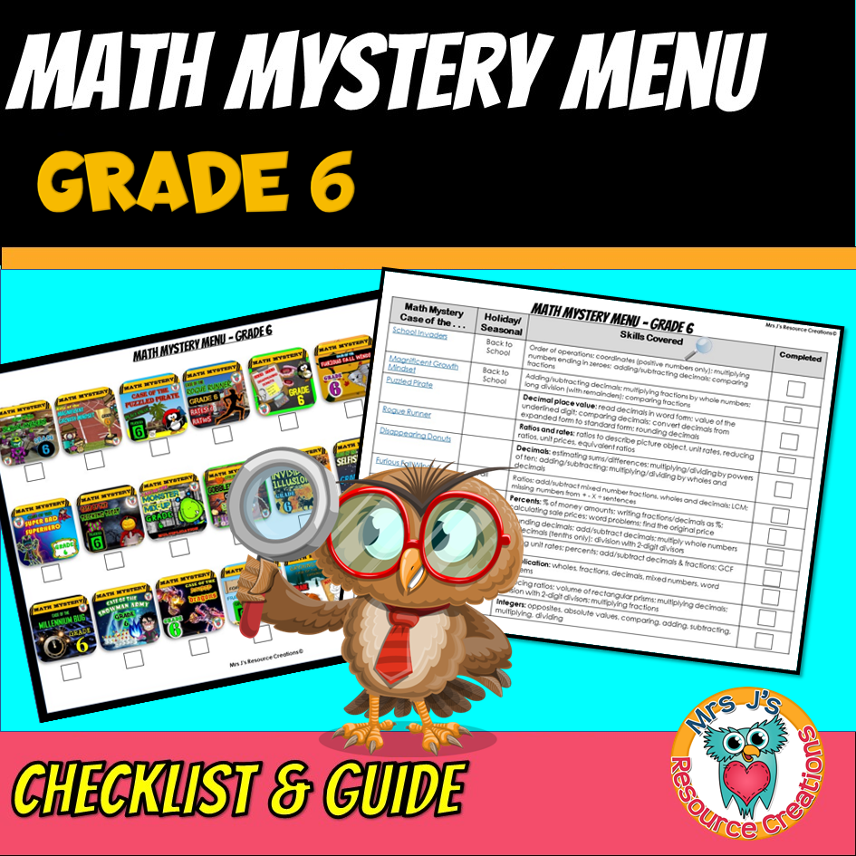 6th grade math mystery menu checklist free teacher tracker tool