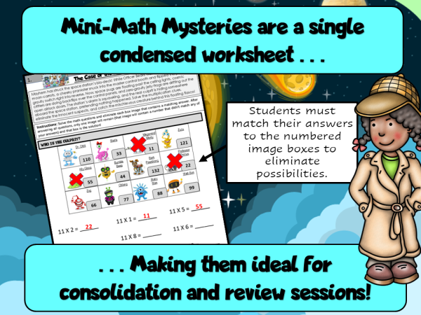 Sample mini math mystery demonstrating how the activity works