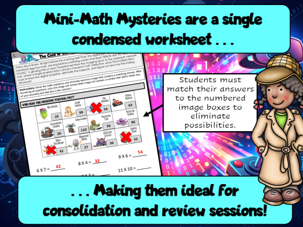 Sample mini math mystery with examples showing how to complete the activity
