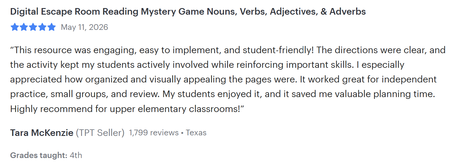 teacher review of the bundle of Digital Once Upon a Crime Reading Mystery resource games